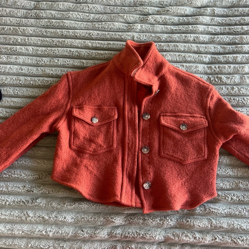 Aritzia Wilfred The Ganna Cropped Shirt Jacket/Shacket- Orange- Size S - Picture 12 of 12